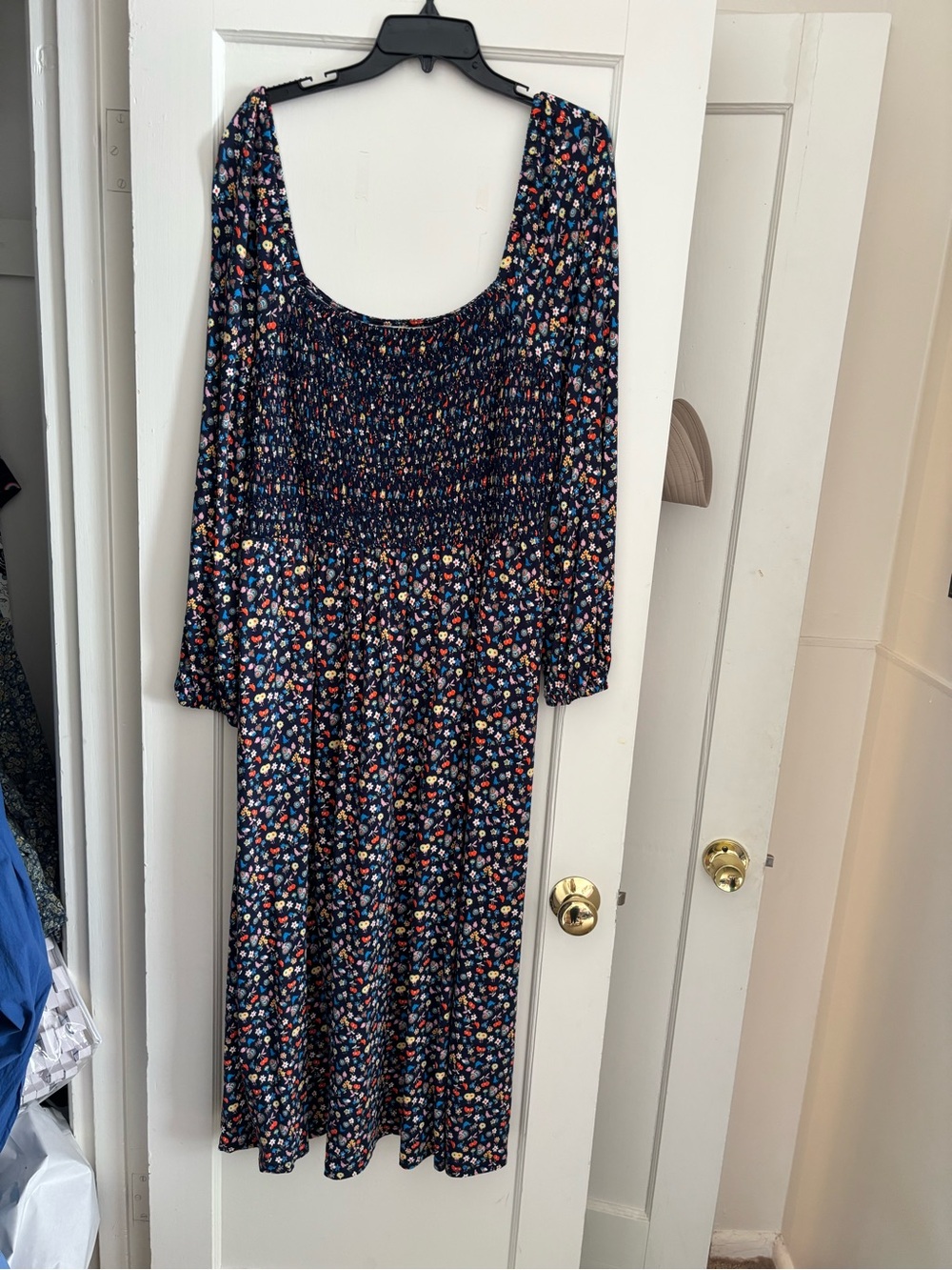 Navy blue printed Boden smocked dress